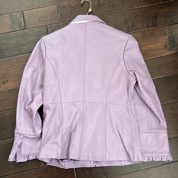Pamela McCoy Fully lined Lavender ruffled leather jacket. New!! - Picture 2 of 6